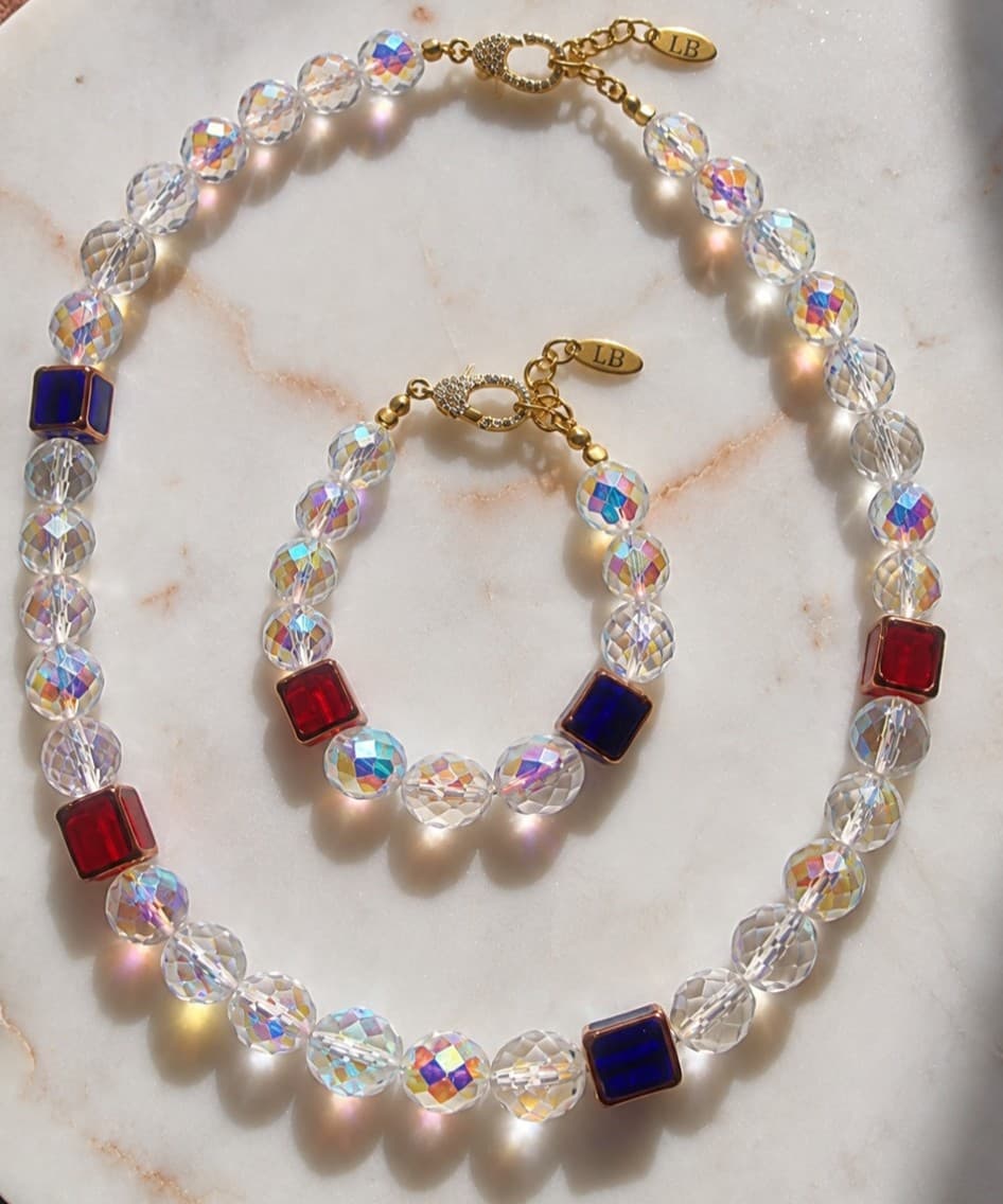 Grote facet met kubus glaskraal en strass slot set