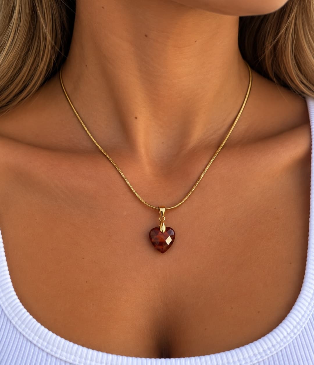 bruin edelsteen facet hart bedel ketting