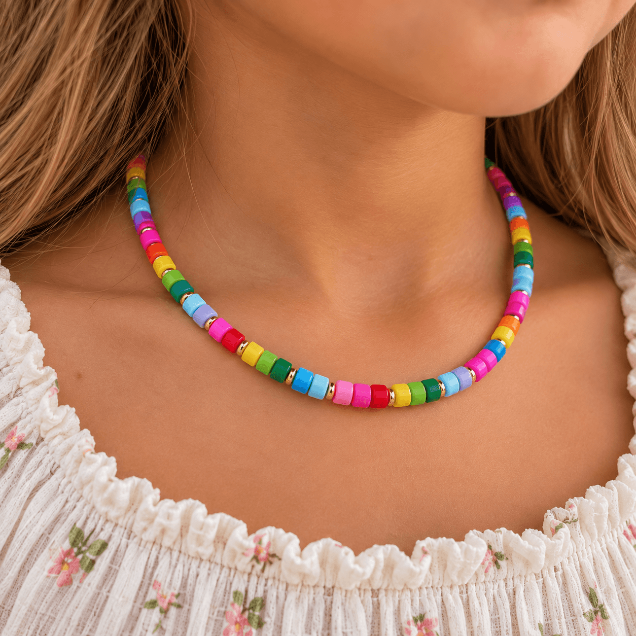 gold cube color necklace kids om hals